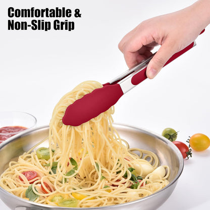 Kitchen Tongs with Silicone Tips for Cooking Serving (3Pcs, Navy) | 600°F Heat Resistant Food Tong, Heavy Duty Stainless Steel Locking Tong for BBQ, Grilling Steak, Salad, Toast, Pasta