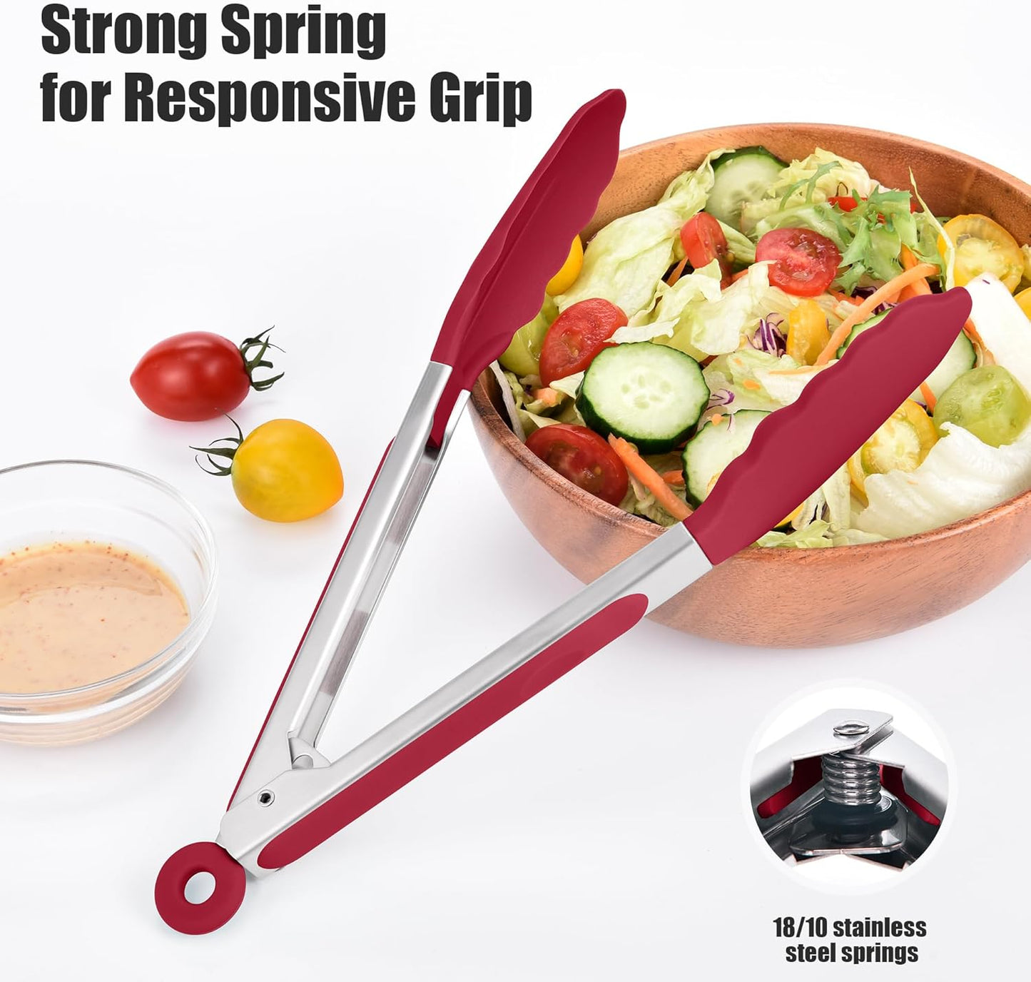 Kitchen Tongs with Silicone Tips for Cooking Serving (3Pcs, Navy) | 600°F Heat Resistant Food Tong, Heavy Duty Stainless Steel Locking Tong for BBQ, Grilling Steak, Salad, Toast, Pasta
