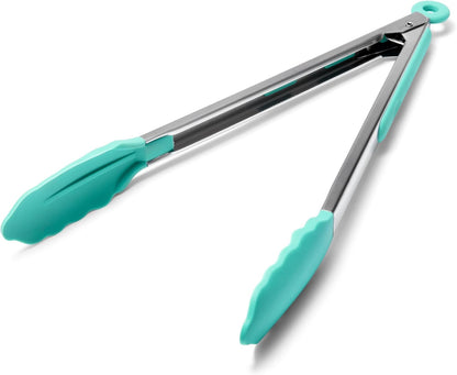 Kitchen Tongs with Silicone Tips for Cooking Serving (3Pcs, Navy) | 600°F Heat Resistant Food Tong, Heavy Duty Stainless Steel Locking Tong for BBQ, Grilling Steak, Salad, Toast, Pasta