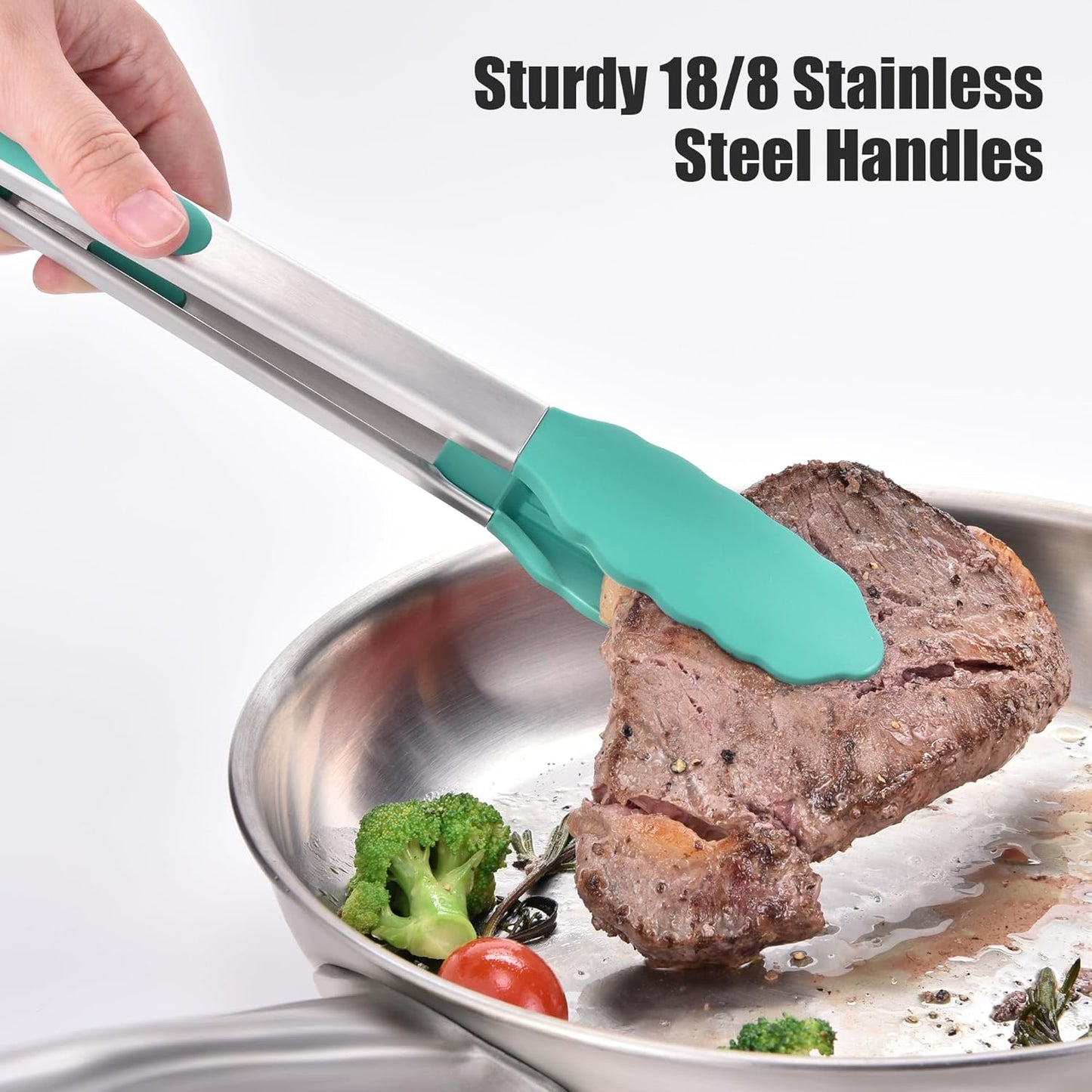 Kitchen Tongs with Silicone Tips for Cooking Serving (3Pcs, Navy) | 600°F Heat Resistant Food Tong, Heavy Duty Stainless Steel Locking Tong for BBQ, Grilling Steak, Salad, Toast, Pasta