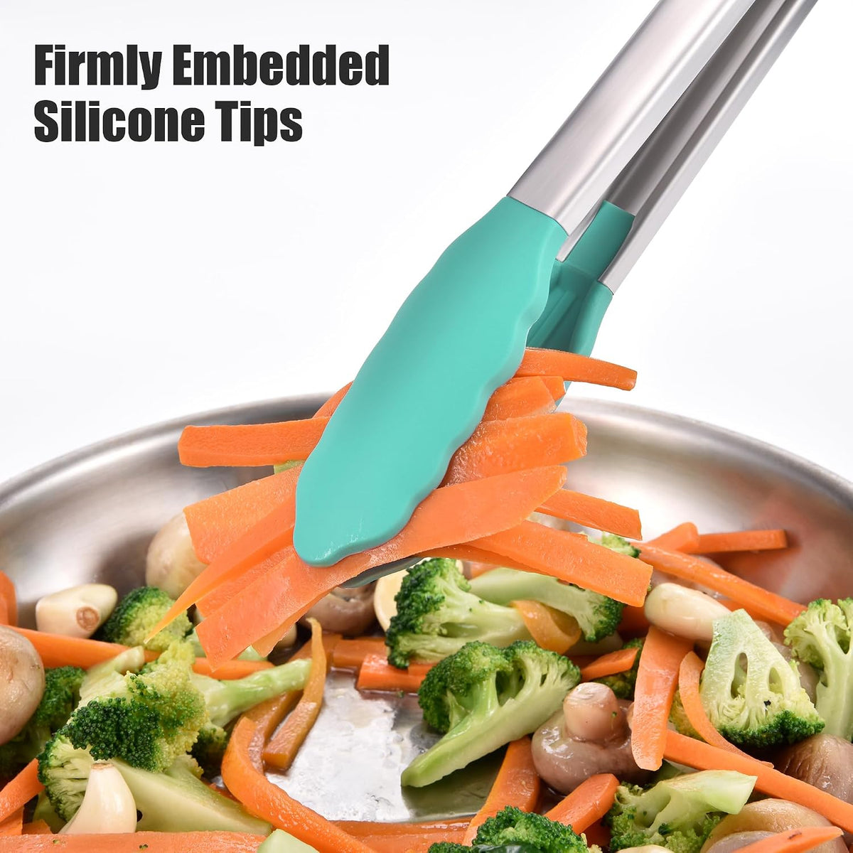 Kitchen Tongs with Silicone Tips for Cooking Serving (3Pcs, Navy) | 600°F Heat Resistant Food Tong, Heavy Duty Stainless Steel Locking Tong for BBQ, Grilling Steak, Salad, Toast, Pasta