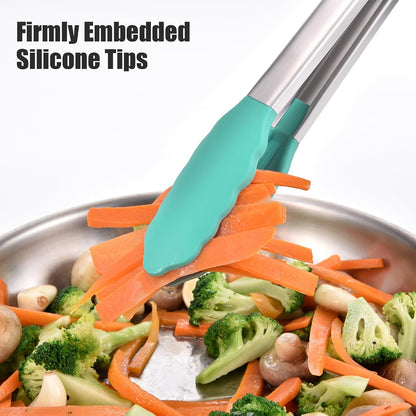 Kitchen Tongs with Silicone Tips for Cooking Serving (3Pcs, Navy) | 600°F Heat Resistant Food Tong, Heavy Duty Stainless Steel Locking Tong for BBQ, Grilling Steak, Salad, Toast, Pasta