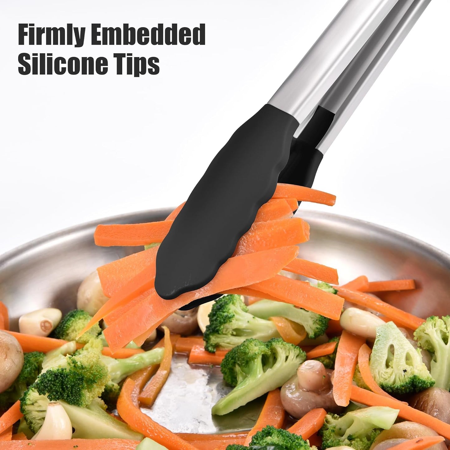 Kitchen Tongs with Silicone Tips for Cooking Serving (3Pcs, Navy) | 600°F Heat Resistant Food Tong, Heavy Duty Stainless Steel Locking Tong for BBQ, Grilling Steak, Salad, Toast, Pasta