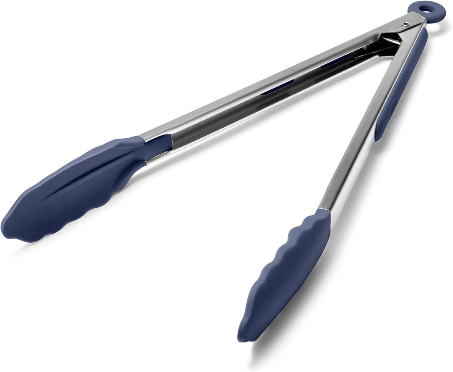 Kitchen Tongs with Silicone Tips for Cooking Serving (3Pcs, Navy) | 600°F Heat Resistant Food Tong, Heavy Duty Stainless Steel Locking Tong for BBQ, Grilling Steak, Salad, Toast, Pasta