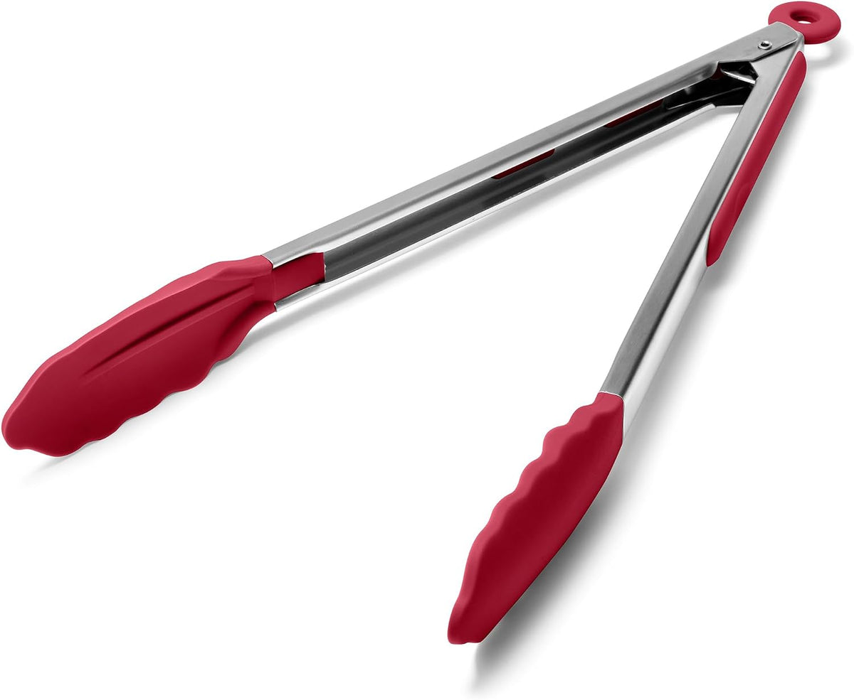 Kitchen Tongs with Silicone Tips for Cooking Serving (3Pcs, Navy) | 600°F Heat Resistant Food Tong, Heavy Duty Stainless Steel Locking Tong for BBQ, Grilling Steak, Salad, Toast, Pasta