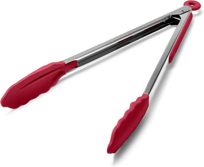 Kitchen Tongs with Silicone Tips for Cooking Serving (3Pcs, Navy) | 600°F Heat Resistant Food Tong, Heavy Duty Stainless Steel Locking Tong for BBQ, Grilling Steak, Salad, Toast, Pasta