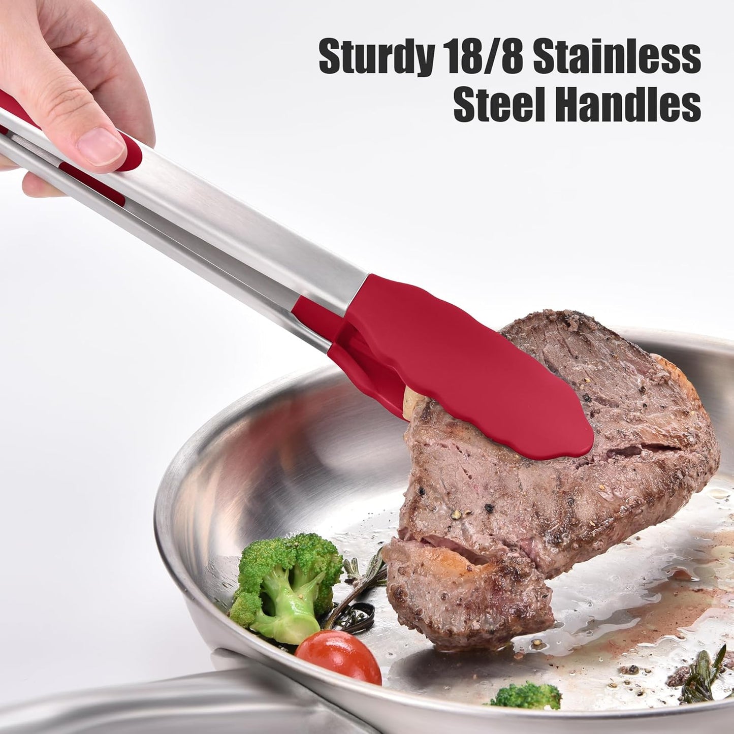 Kitchen Tongs with Silicone Tips for Cooking Serving (3Pcs, Navy) | 600°F Heat Resistant Food Tong, Heavy Duty Stainless Steel Locking Tong for BBQ, Grilling Steak, Salad, Toast, Pasta