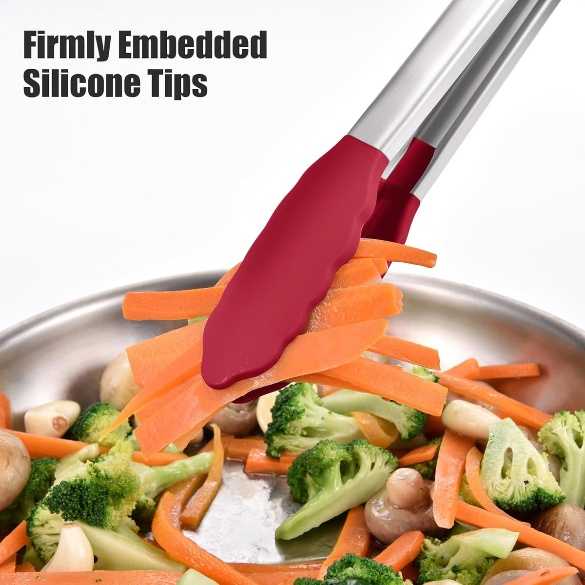 Kitchen Tongs with Silicone Tips for Cooking Serving (3Pcs, Navy) | 600°F Heat Resistant Food Tong, Heavy Duty Stainless Steel Locking Tong for BBQ, Grilling Steak, Salad, Toast, Pasta