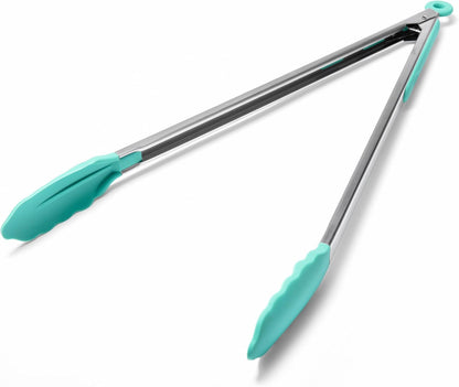 Kitchen Tongs with Silicone Tips for Cooking Serving (3Pcs, Navy) | 600°F Heat Resistant Food Tong, Heavy Duty Stainless Steel Locking Tong for BBQ, Grilling Steak, Salad, Toast, Pasta