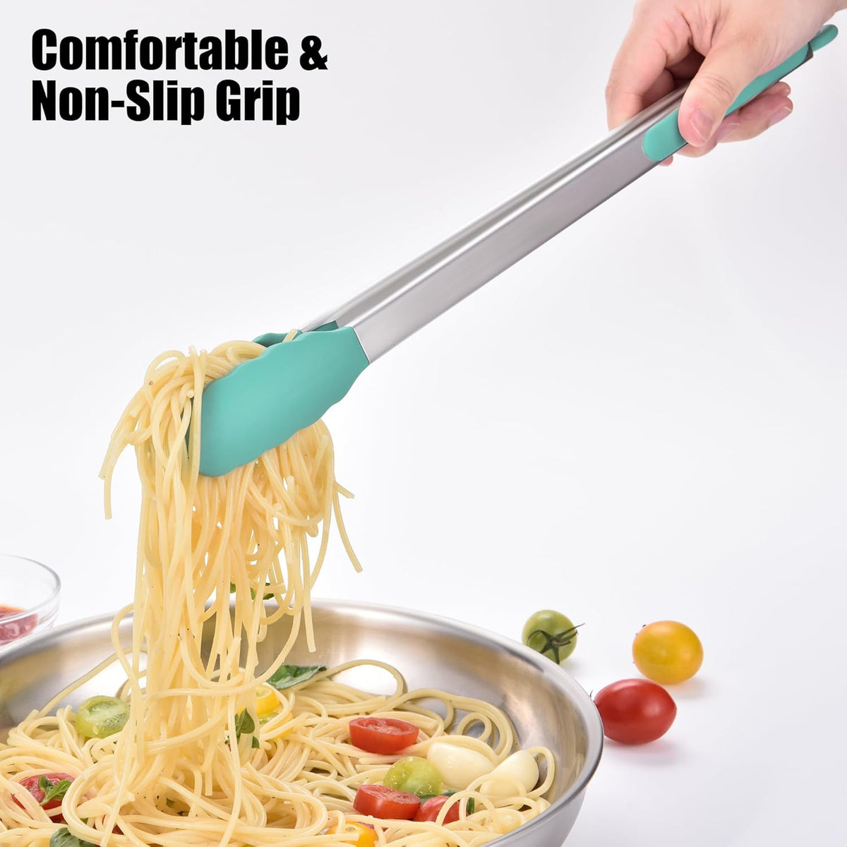 Kitchen Tongs with Silicone Tips for Cooking Serving (3Pcs, Navy) | 600°F Heat Resistant Food Tong, Heavy Duty Stainless Steel Locking Tong for BBQ, Grilling Steak, Salad, Toast, Pasta