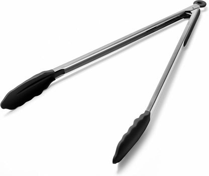 Kitchen Tongs with Silicone Tips for Cooking Serving (3Pcs, Navy) | 600°F Heat Resistant Food Tong, Heavy Duty Stainless Steel Locking Tong for BBQ, Grilling Steak, Salad, Toast, Pasta