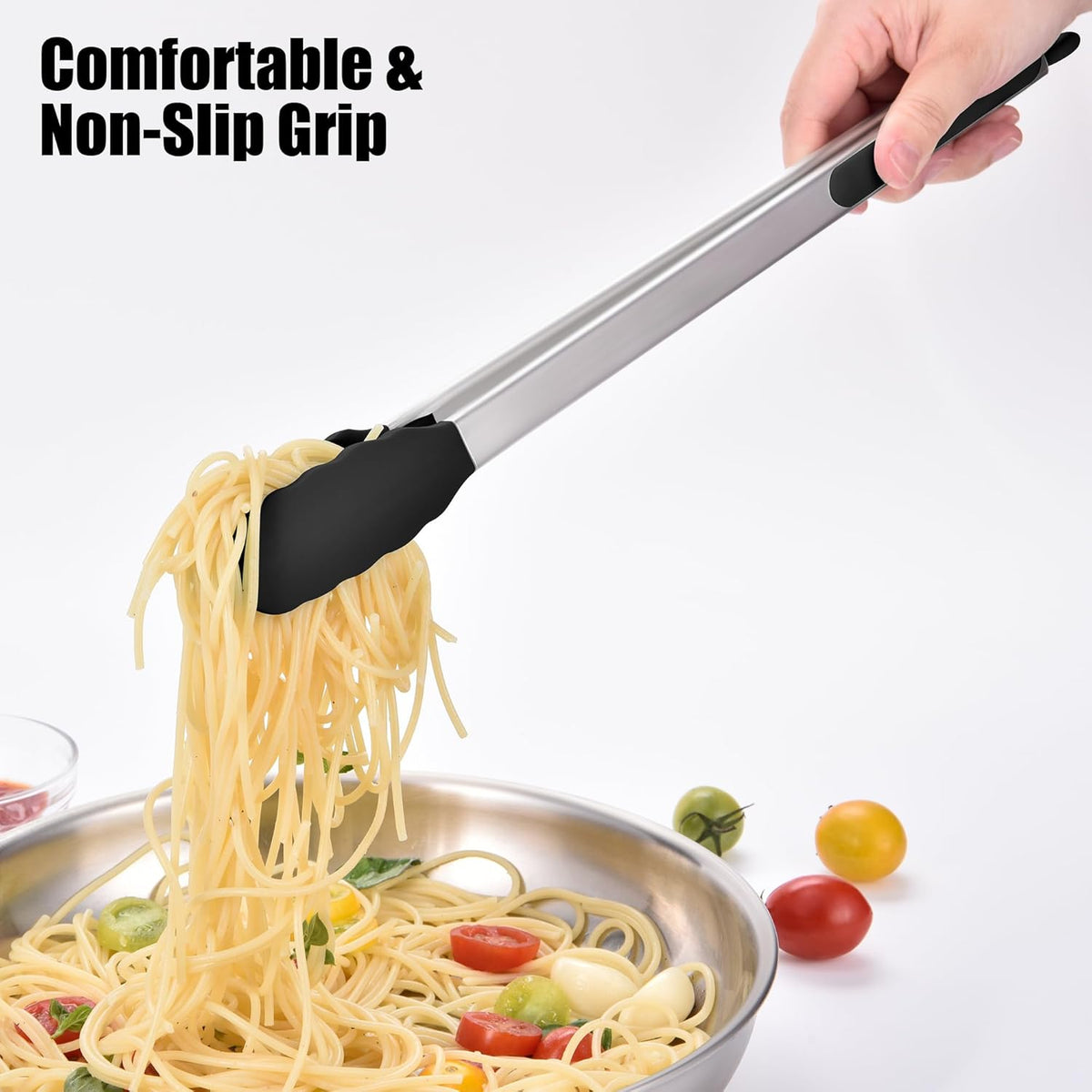 Kitchen Tongs with Silicone Tips for Cooking Serving (3Pcs, Navy) | 600°F Heat Resistant Food Tong, Heavy Duty Stainless Steel Locking Tong for BBQ, Grilling Steak, Salad, Toast, Pasta