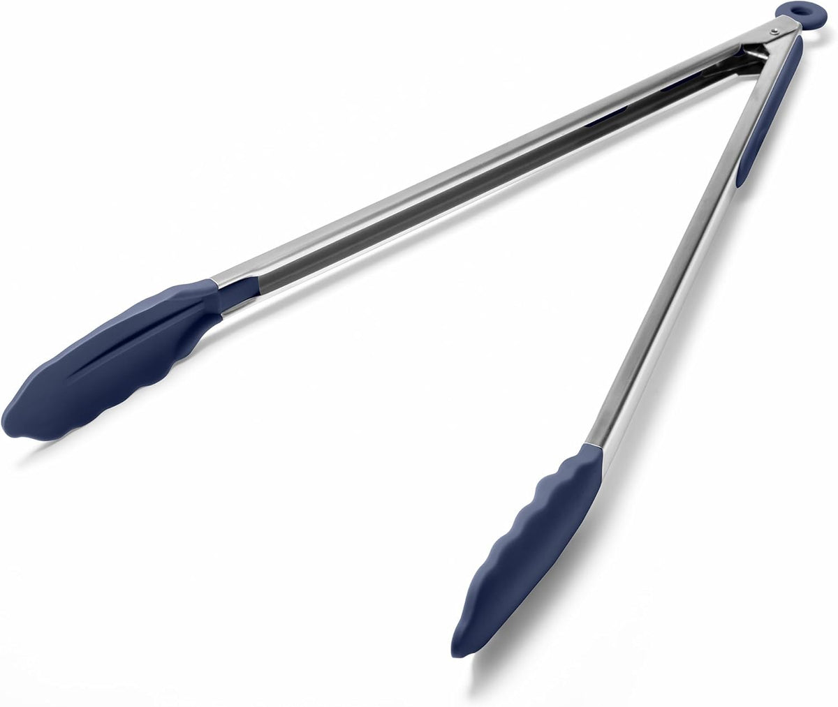 Kitchen Tongs with Silicone Tips for Cooking Serving (3Pcs, Navy) | 600°F Heat Resistant Food Tong, Heavy Duty Stainless Steel Locking Tong for BBQ, Grilling Steak, Salad, Toast, Pasta