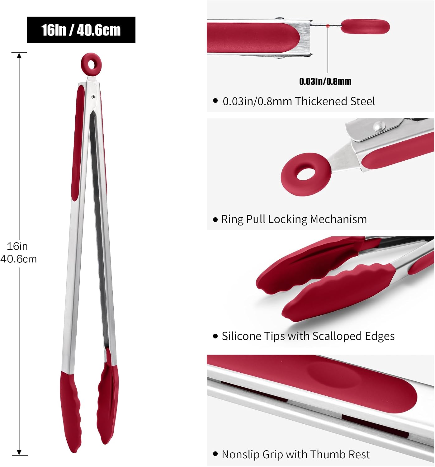 Kitchen Tongs with Silicone Tips for Cooking Serving (3Pcs, Navy) | 600°F Heat Resistant Food Tong, Heavy Duty Stainless Steel Locking Tong for BBQ, Grilling Steak, Salad, Toast, Pasta