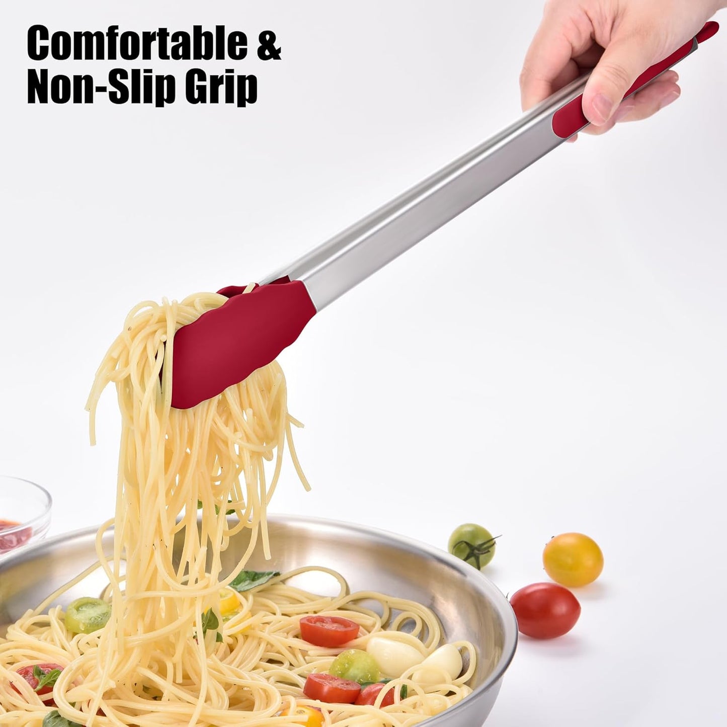 Kitchen Tongs with Silicone Tips for Cooking Serving (3Pcs, Navy) | 600°F Heat Resistant Food Tong, Heavy Duty Stainless Steel Locking Tong for BBQ, Grilling Steak, Salad, Toast, Pasta