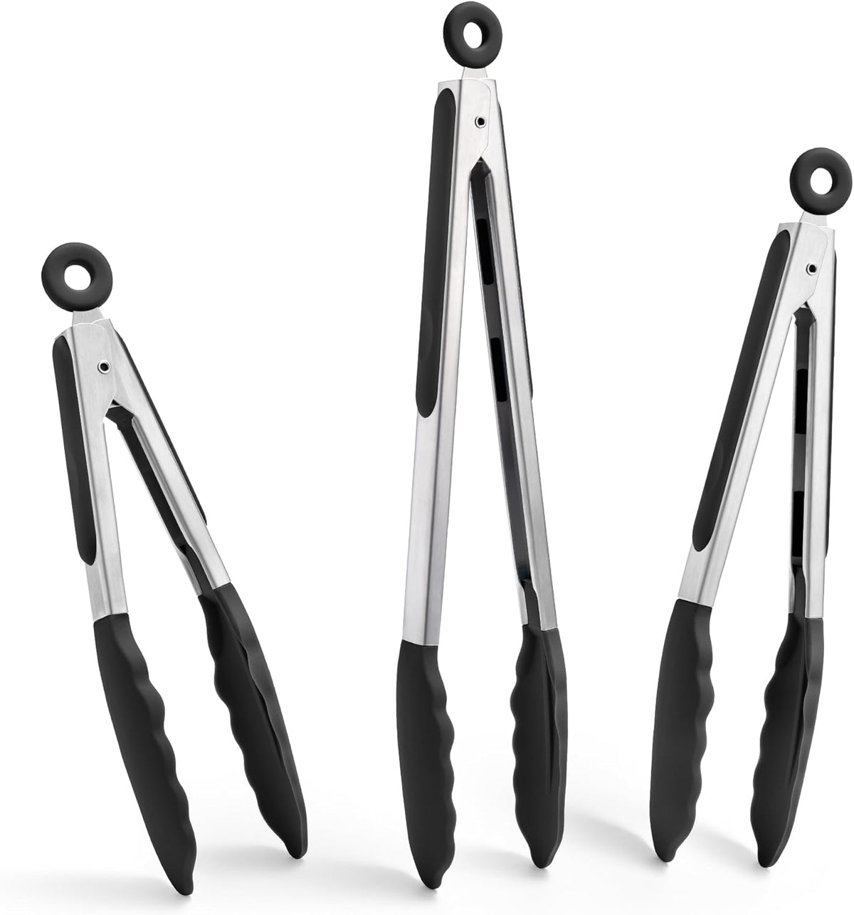 Kitchen Tongs with Silicone Tips for Cooking Serving (3Pcs, Navy) | 600°F Heat Resistant Food Tong, Heavy Duty Stainless Steel Locking Tong for BBQ, Grilling Steak, Salad, Toast, Pasta