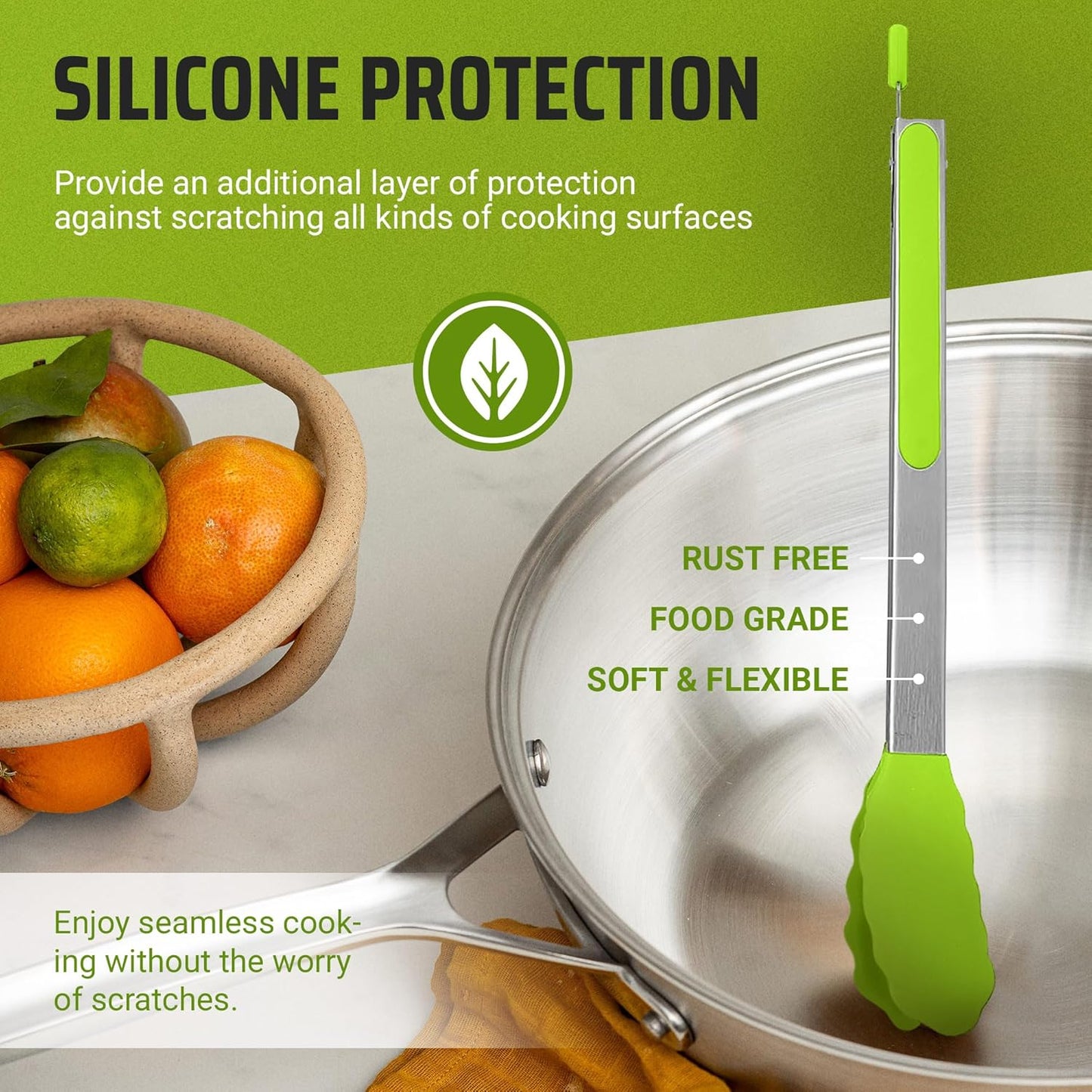 Kitchen Tongs for Cooking Grilling Set of 4, BBQ Grill Tongs With Silicone Tip Stainless Steel Heat Resistant, Non-stick Pull Lock, Incl 7, 9, 12 Inch Tong Plus a Silicone Spatula