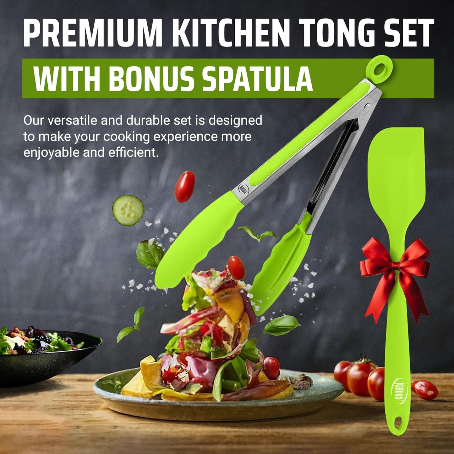 Kitchen Tongs for Cooking Grilling Set of 4, BBQ Grill Tongs With Silicone Tip Stainless Steel Heat Resistant, Non-stick Pull Lock, Incl 7, 9, 12 Inch Tong Plus a Silicone Spatula