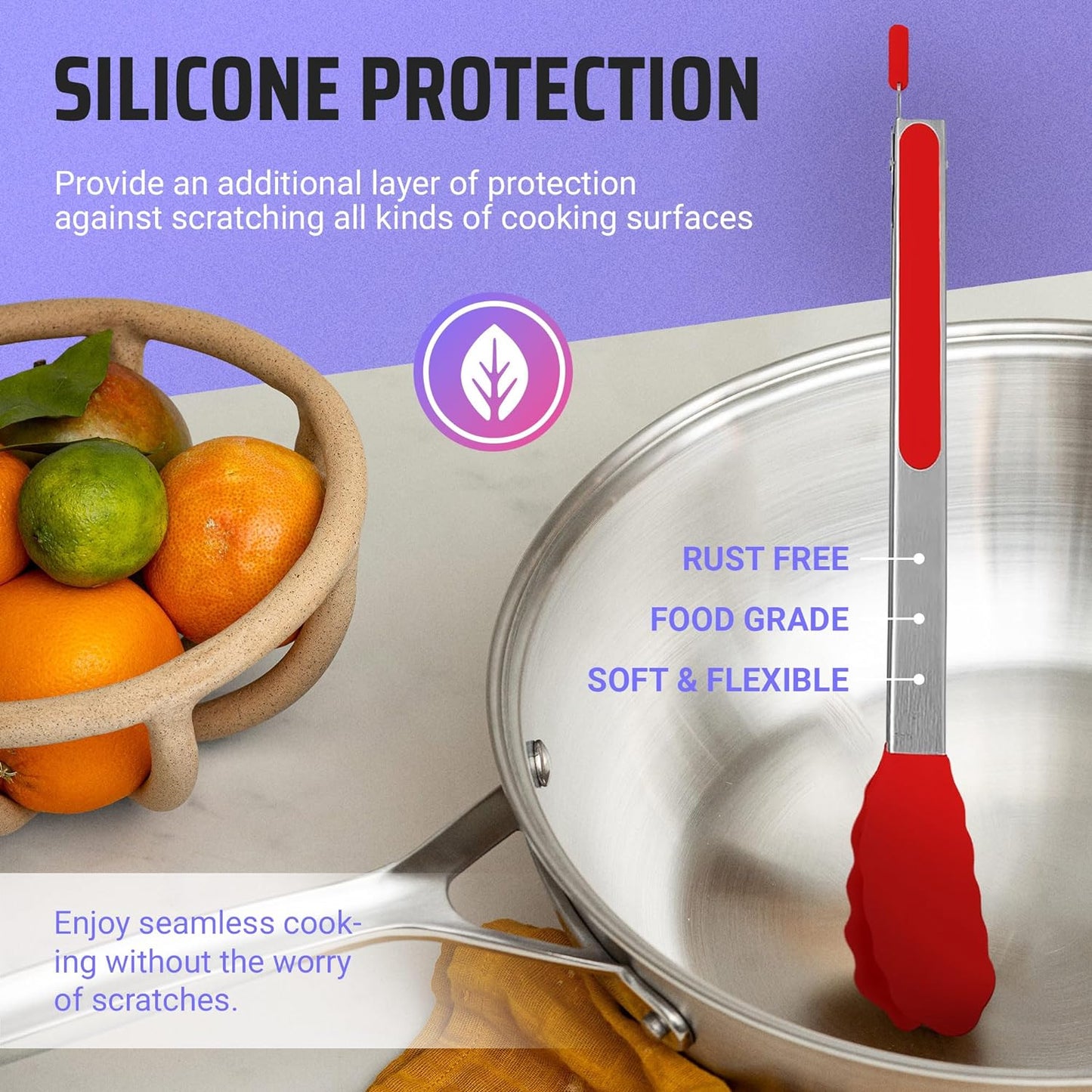 Kitchen Tongs for Cooking Grilling Set of 4, BBQ Grill Tongs With Silicone Tip Stainless Steel Heat Resistant, Non-stick Pull Lock, Incl 7, 9, 12 Inch Tong Plus a Silicone Spatula