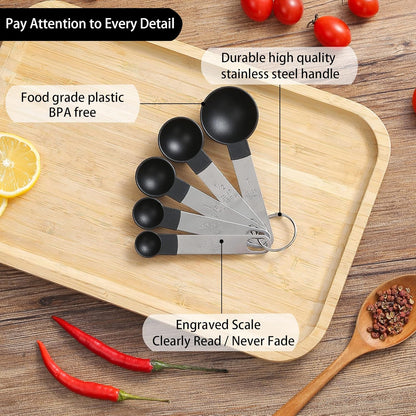 Measuring Cups and Spoons Set of Kitchen Gadgets 10 Pieces, Stackable Stainless Steel Handle Measuring Cups for Measuring Dry and Liquid Ingredient (Gray)