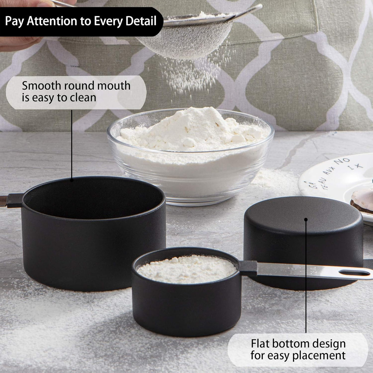 Measuring Cups and Spoons Set of Kitchen Gadgets 10 Pieces, Stackable Stainless Steel Handle Measuring Cups for Measuring Dry and Liquid Ingredient (Gray)
