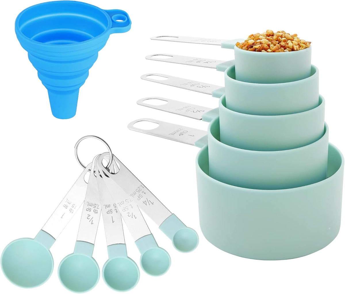 Measuring Cups and Spoons Set of Kitchen Gadgets 10 Pieces, Stackable Stainless Steel Handle Measuring Cups for Measuring Dry and Liquid Ingredient (Gray)