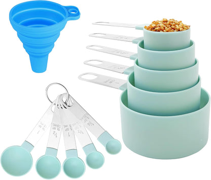 Measuring Cups and Spoons Set of Kitchen Gadgets 10 Pieces, Stackable Stainless Steel Handle Measuring Cups for Measuring Dry and Liquid Ingredient (Gray)
