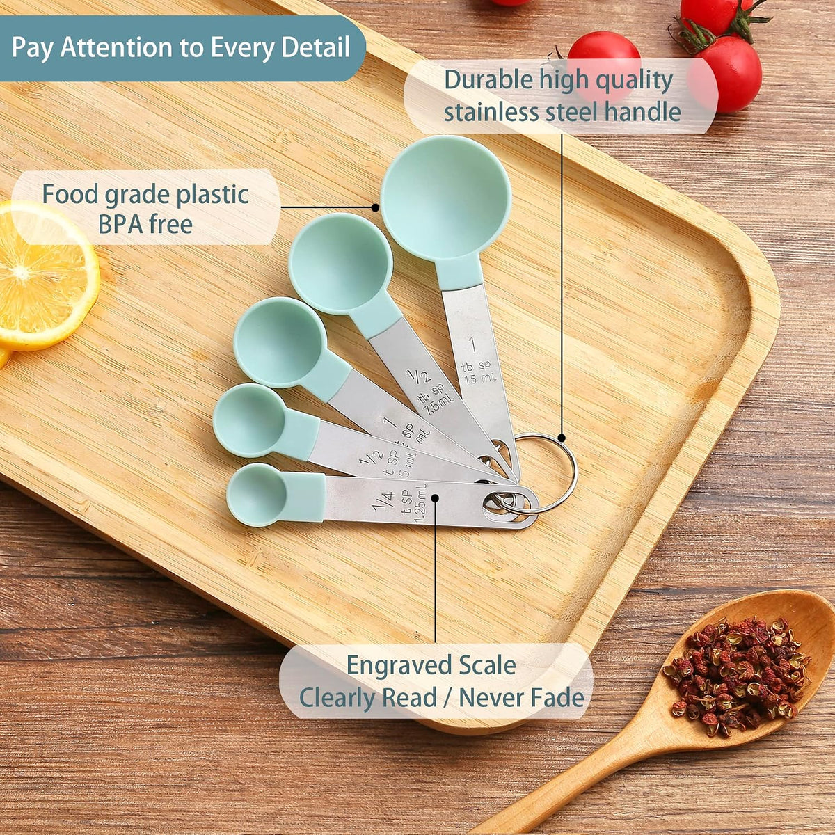 Measuring Cups and Spoons Set of Kitchen Gadgets 10 Pieces, Stackable Stainless Steel Handle Measuring Cups for Measuring Dry and Liquid Ingredient (Gray)