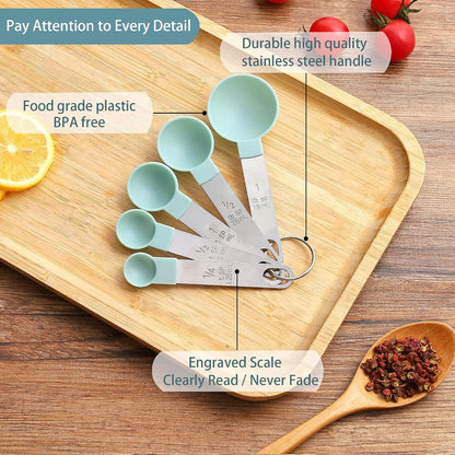 Measuring Cups and Spoons Set of Kitchen Gadgets 10 Pieces, Stackable Stainless Steel Handle Measuring Cups for Measuring Dry and Liquid Ingredient (Gray)