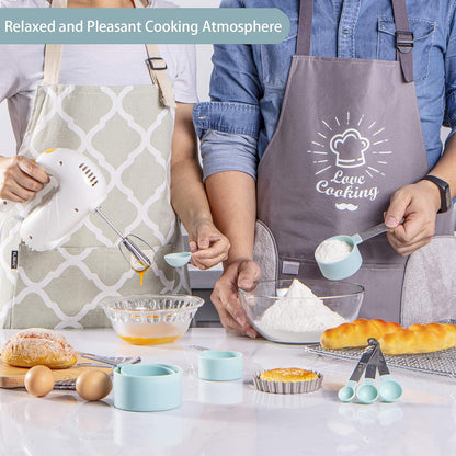 Measuring Cups and Spoons Set of Kitchen Gadgets 10 Pieces, Stackable Stainless Steel Handle Measuring Cups for Measuring Dry and Liquid Ingredient (Gray)