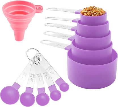 Measuring Cups and Spoons Set of Kitchen Gadgets 10 Pieces, Stackable Stainless Steel Handle Measuring Cups for Measuring Dry and Liquid Ingredient (Gray)