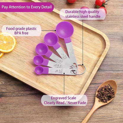 Measuring Cups and Spoons Set of Kitchen Gadgets 10 Pieces, Stackable Stainless Steel Handle Measuring Cups for Measuring Dry and Liquid Ingredient (Gray)