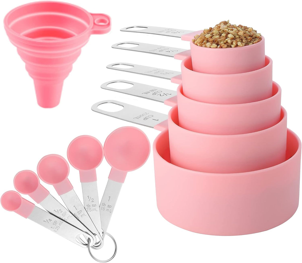 Measuring Cups and Spoons Set of Kitchen Gadgets 10 Pieces, Stackable Stainless Steel Handle Measuring Cups for Measuring Dry and Liquid Ingredient (Gray)