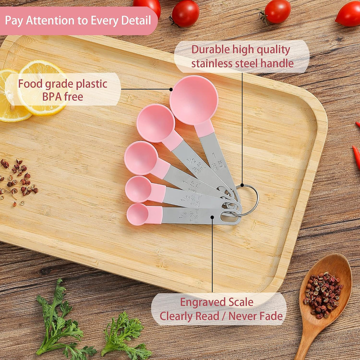 Measuring Cups and Spoons Set of Kitchen Gadgets 10 Pieces, Stackable Stainless Steel Handle Measuring Cups for Measuring Dry and Liquid Ingredient (Gray)