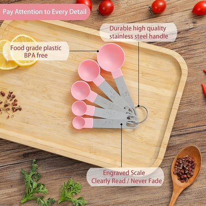 Measuring Cups and Spoons Set of Kitchen Gadgets 10 Pieces, Stackable Stainless Steel Handle Measuring Cups for Measuring Dry and Liquid Ingredient (Gray)