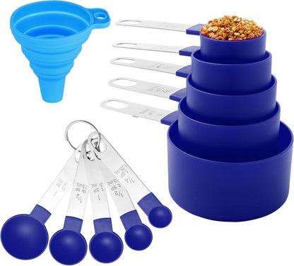 Measuring Cups and Spoons Set of Kitchen Gadgets 10 Pieces, Stackable Stainless Steel Handle Measuring Cups for Measuring Dry and Liquid Ingredient (Gray)