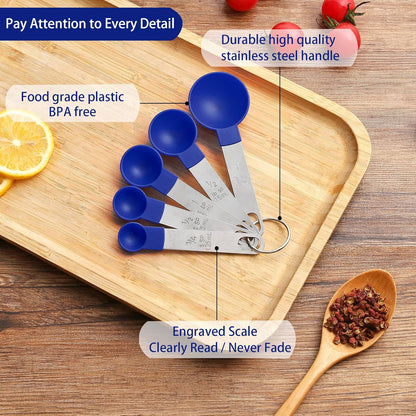 Measuring Cups and Spoons Set of Kitchen Gadgets 10 Pieces, Stackable Stainless Steel Handle Measuring Cups for Measuring Dry and Liquid Ingredient (Gray)