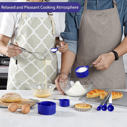 Measuring Cups and Spoons Set of Kitchen Gadgets 10 Pieces, Stackable Stainless Steel Handle Measuring Cups for Measuring Dry and Liquid Ingredient (Gray)
