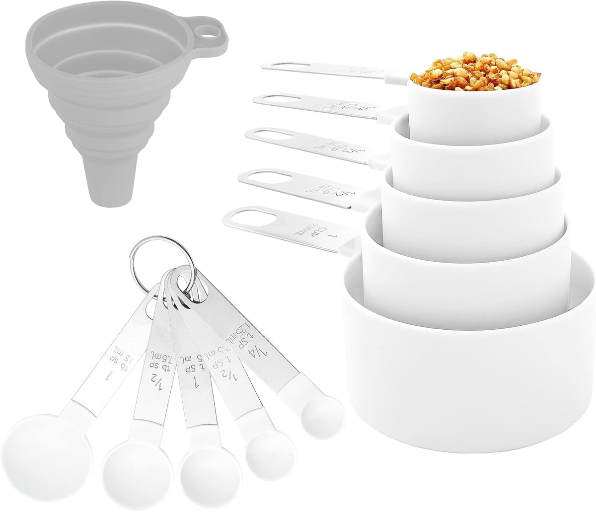 Measuring Cups and Spoons Set of Kitchen Gadgets 10 Pieces, Stackable Stainless Steel Handle Measuring Cups for Measuring Dry and Liquid Ingredient (Gray)