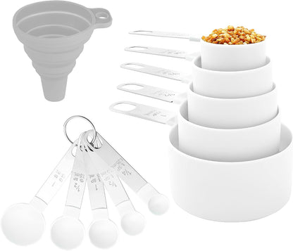 Measuring Cups and Spoons Set of Kitchen Gadgets 10 Pieces, Stackable Stainless Steel Handle Measuring Cups for Measuring Dry and Liquid Ingredient (Gray)