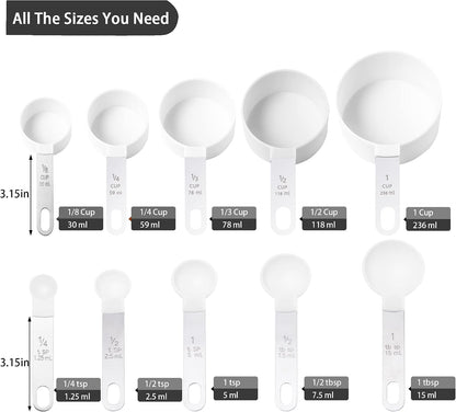 Measuring Cups and Spoons Set of Kitchen Gadgets 10 Pieces, Stackable Stainless Steel Handle Measuring Cups for Measuring Dry and Liquid Ingredient (Gray)