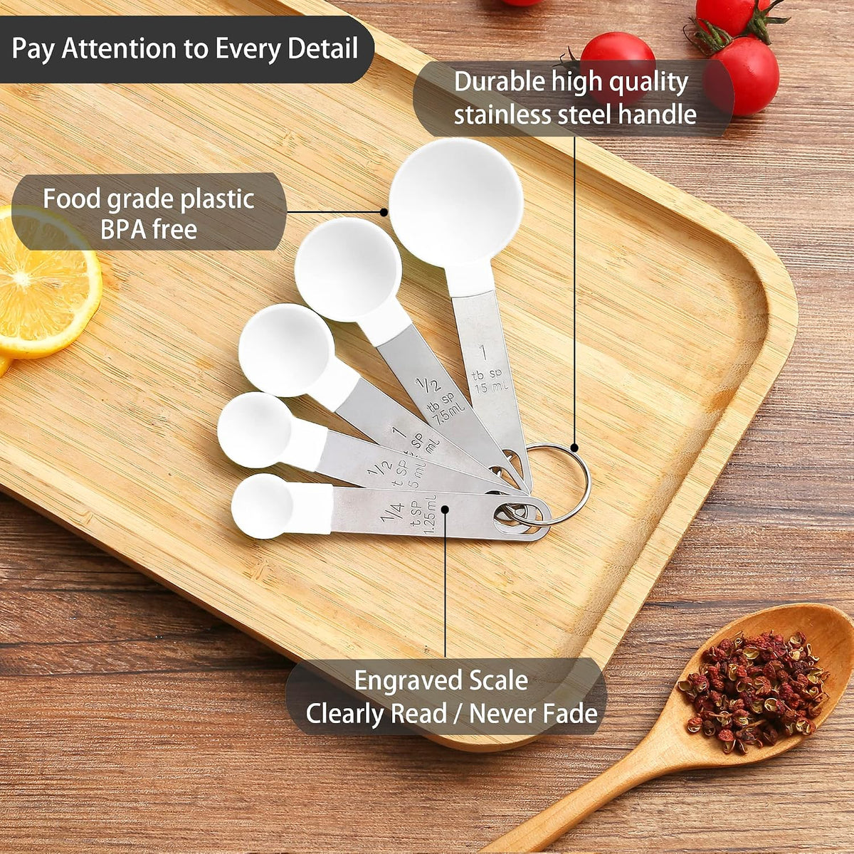 Measuring Cups and Spoons Set of Kitchen Gadgets 10 Pieces, Stackable Stainless Steel Handle Measuring Cups for Measuring Dry and Liquid Ingredient (Gray)