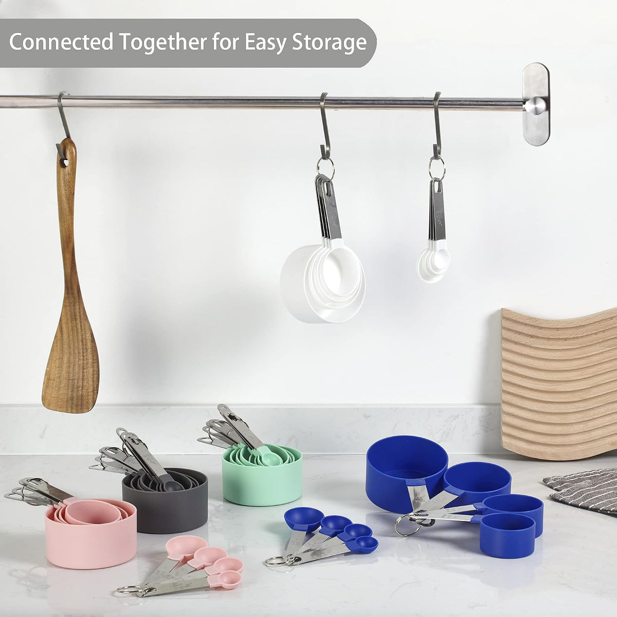 Measuring Cups and Spoons Set of Kitchen Gadgets 10 Pieces, Stackable Stainless Steel Handle Measuring Cups for Measuring Dry and Liquid Ingredient (Gray)