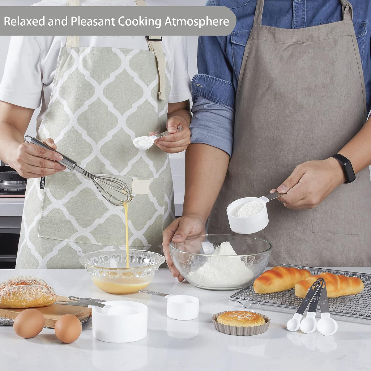 Measuring Cups and Spoons Set of Kitchen Gadgets 10 Pieces, Stackable Stainless Steel Handle Measuring Cups for Measuring Dry and Liquid Ingredient (Gray)