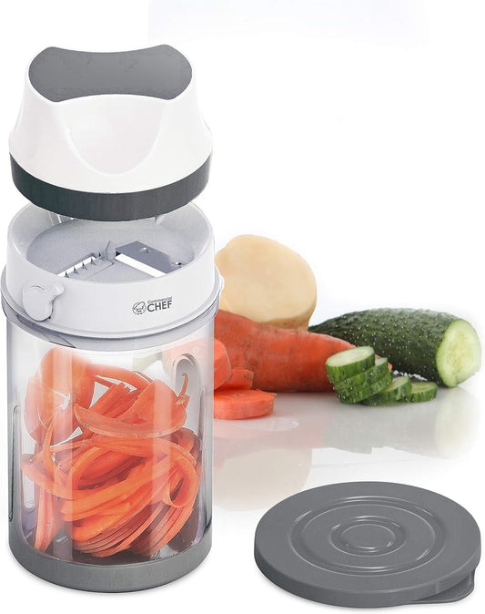Mini Food Spiralizer, CH1534 | Manual Vegetable Chopper and Spiralizer with Adjustable Blade, Collection Bin, Great for Squash, Zucchini, Potatoes, and More