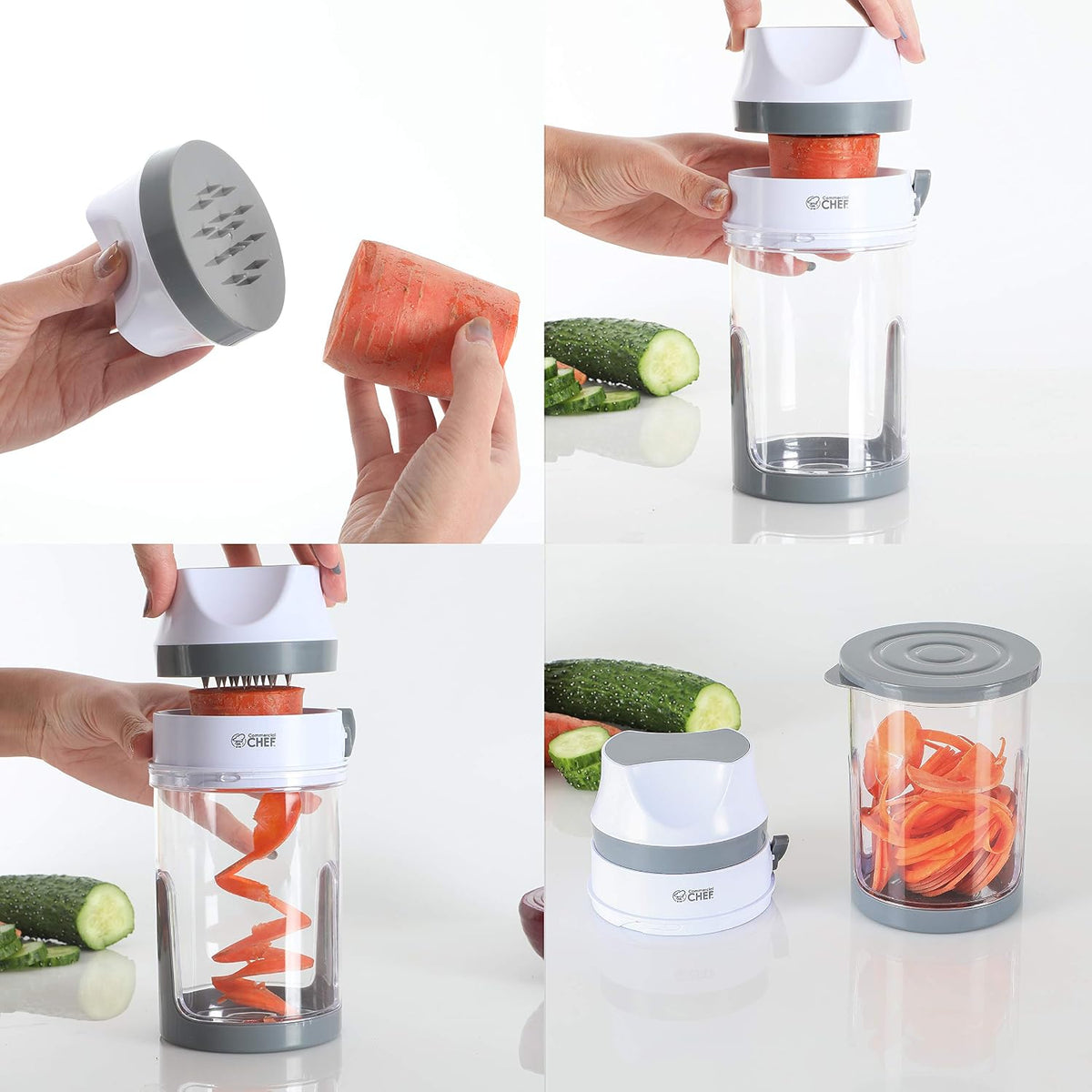 Mini Food Spiralizer, CH1534 | Manual Vegetable Chopper and Spiralizer with Adjustable Blade, Collection Bin, Great for Squash, Zucchini, Potatoes, and More