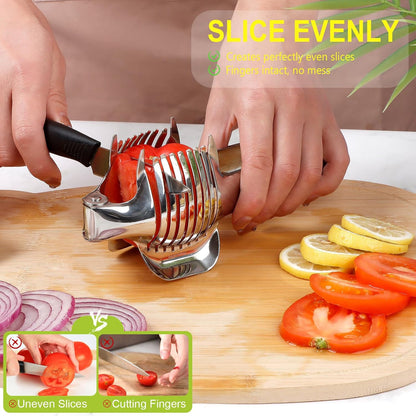 Tomato Slicer Holder with Paring Knife, Lemon Cutter Slicer for Slicing, Stainless Steel Onion Holder for Slicing, Vegetable Cutter for Tomato, Lemon