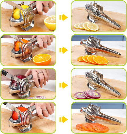 Tomato Slicer Holder with Paring Knife, Lemon Cutter Slicer for Slicing, Stainless Steel Onion Holder for Slicing, Vegetable Cutter for Tomato, Lemon