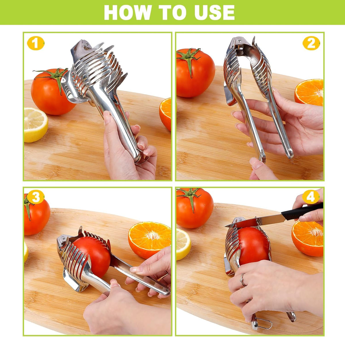 Tomato Slicer Holder with Paring Knife, Lemon Cutter Slicer for Slicing, Stainless Steel Onion Holder for Slicing, Vegetable Cutter for Tomato, Lemon