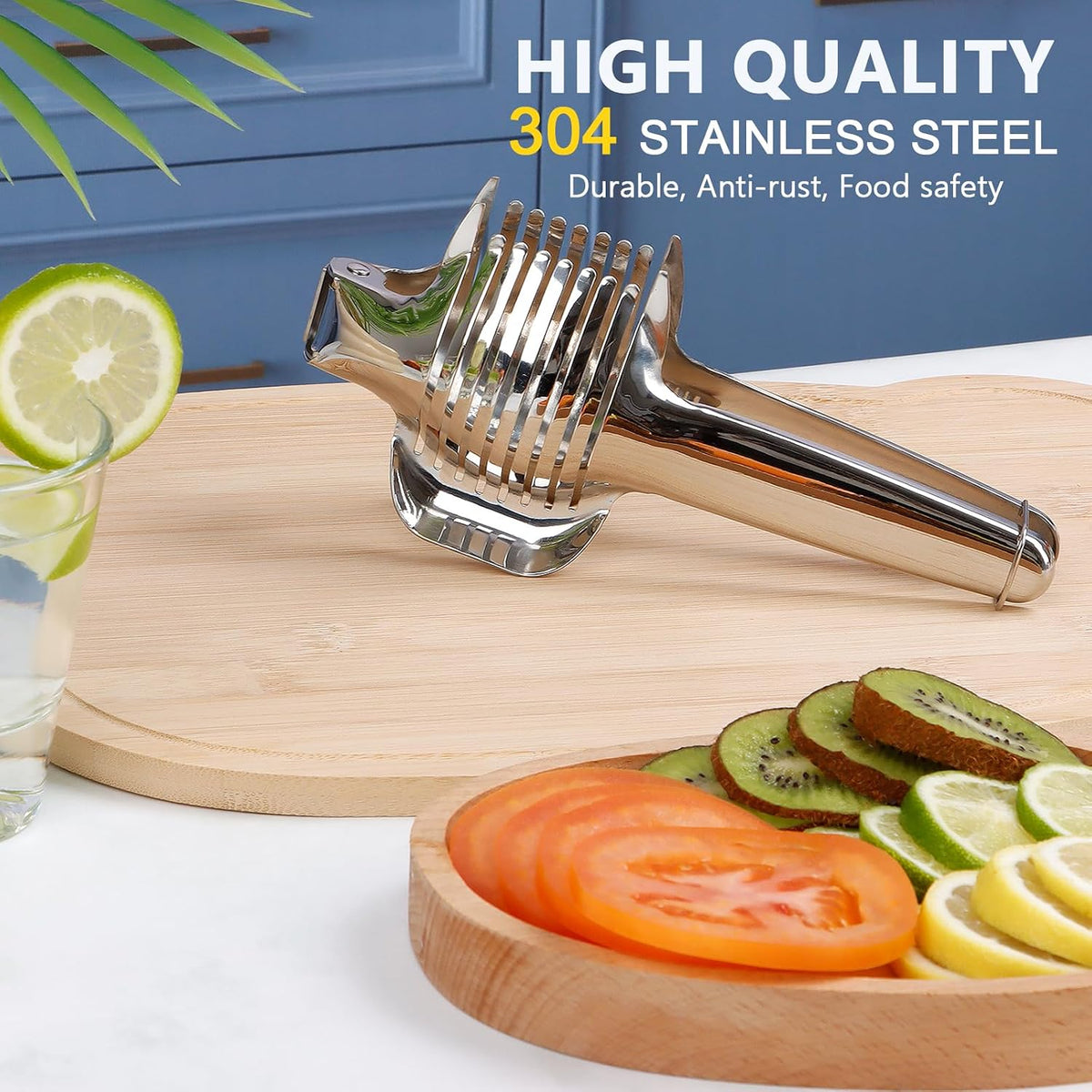 Tomato Slicer Holder with Paring Knife, Lemon Cutter Slicer for Slicing, Stainless Steel Onion Holder for Slicing, Vegetable Cutter for Tomato, Lemon